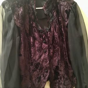 Woman’s party top. Dark purple velvet long sleeves